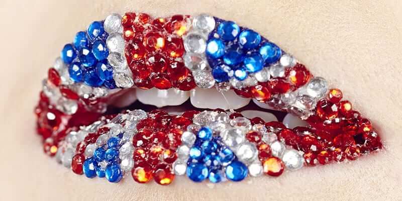 Union Jack Sequin Lips on 2 Year Makeup Course